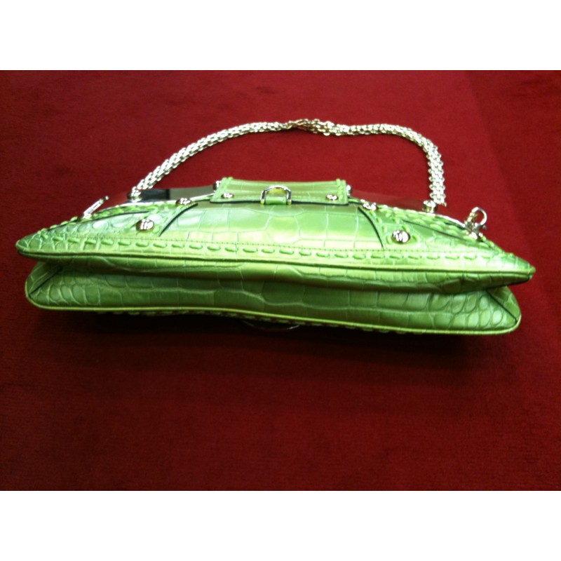 Sac Versace en cuir facon croco vert anis