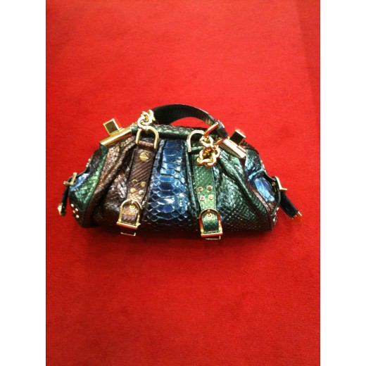 Sac Versace en cuir façon python vert, bleu et chocolat
