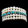 Bracelet ancien 5 rangs de perles, turquoises et diamants