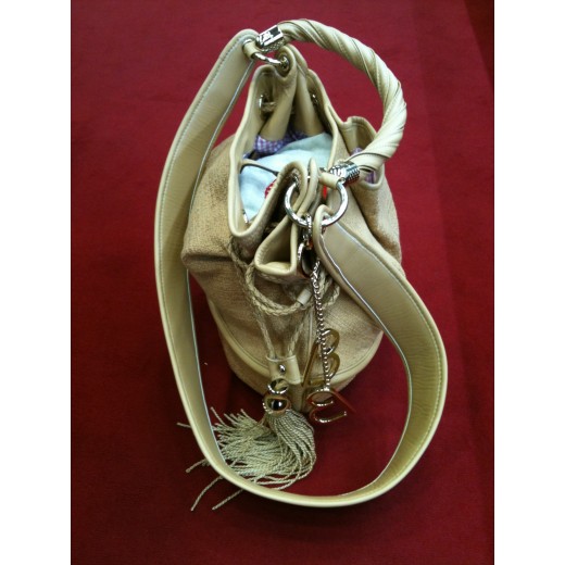 Sac Lancel Brigitte Bardot en tissu et cuir camel