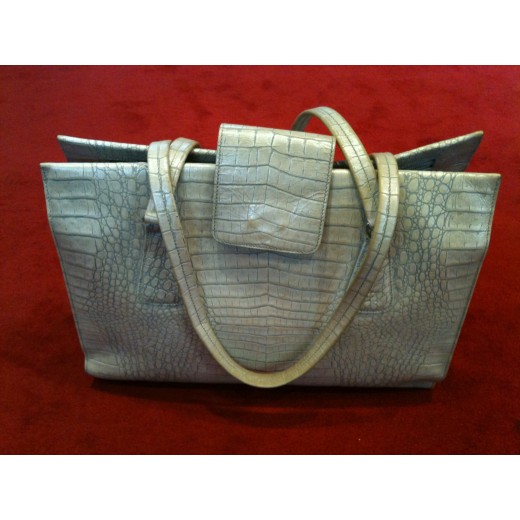 Sac Escada  en cuir gris perle façon croco