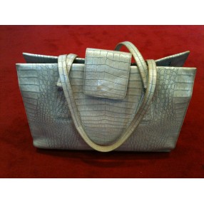 Sac Escada  en cuir gris perle façon croco