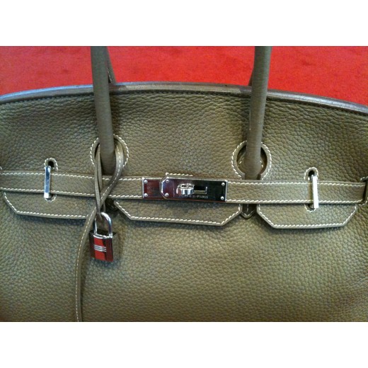 Sac Hermès Birkin 35 en cuir Taurillon Clémence étoupe