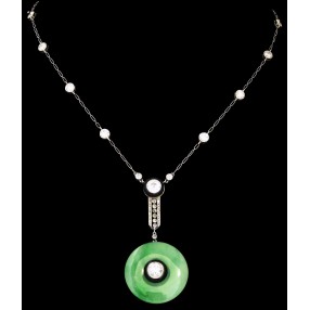 Collier ancien en or, jade, onyx et diamants