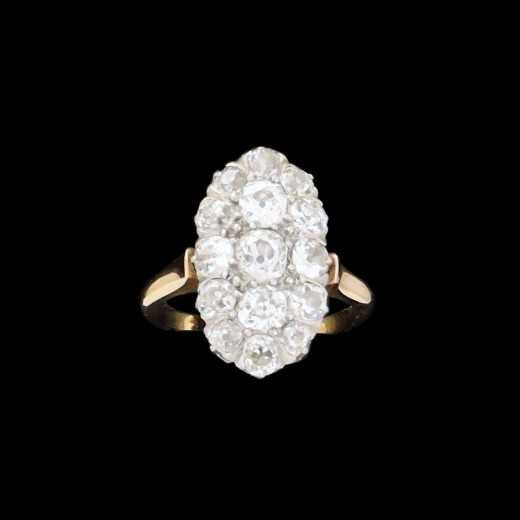 Bague marquise ancienne 2 ors et diamants