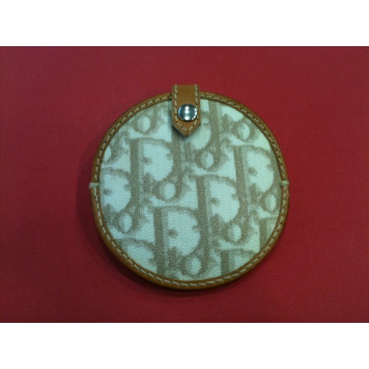 Miroir de poche Dior en cuir et toile enduite Logo camel