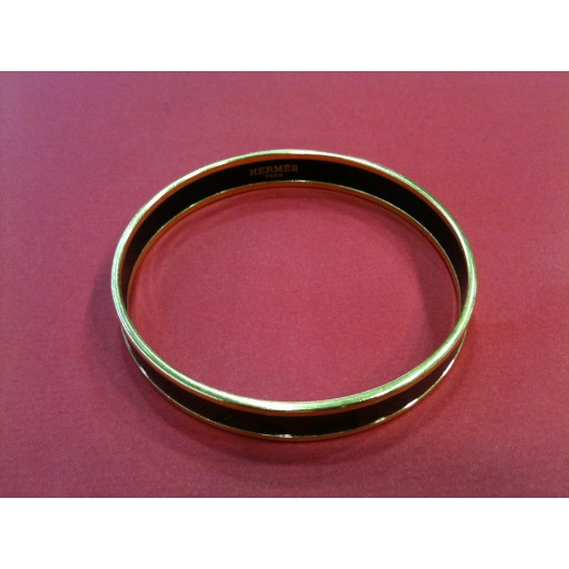 Bracelet Hermès fin en émail et plaqué or