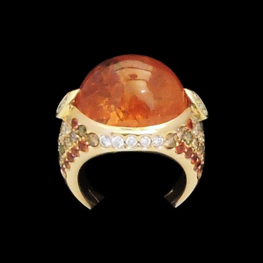 Bague Dôme Opale de feu et diamants