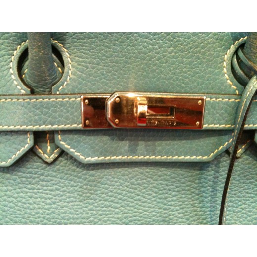 Sac Hermès Birkin 35 en cuir Taurillon Clémence bleu