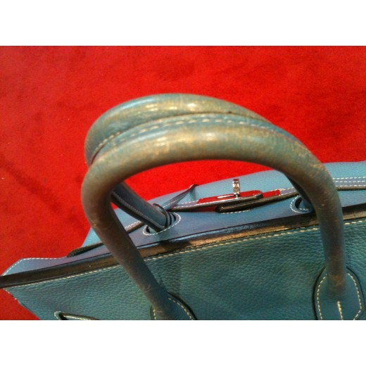 Sac Hermès Birkin 35 en cuir Taurillon Clémence bleu