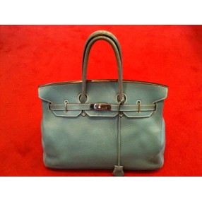 Sac Hermès Birkin 35 en cuir Taurillon Clémence bleu