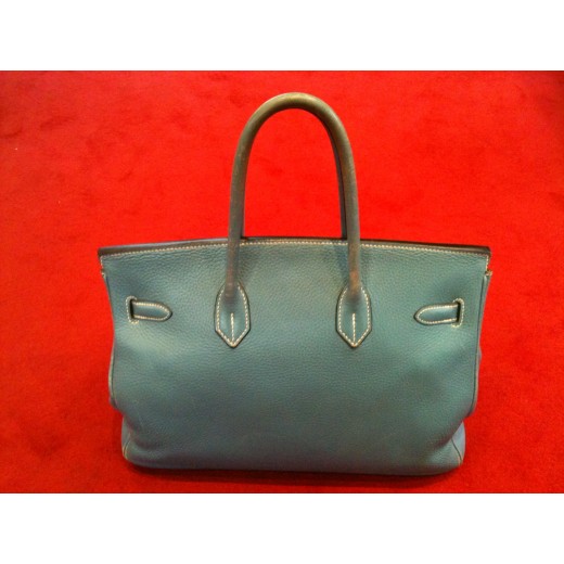Sac Hermès Birkin 35 en cuir Taurillon Clémence bleu