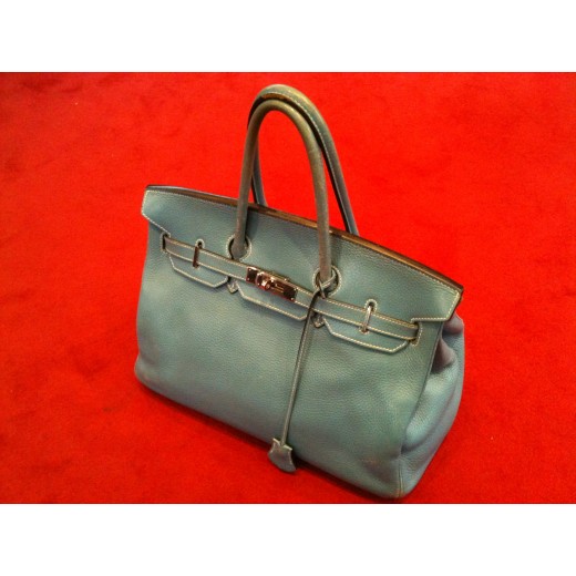 Sac Hermès Birkin 35 en cuir Taurillon Clémence bleu