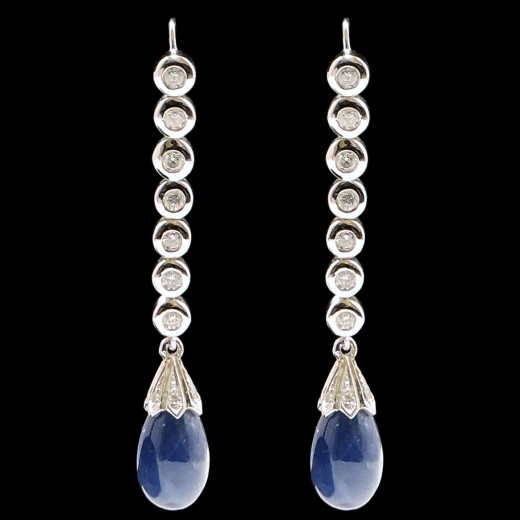 Boucles d'oreilles pendantes en or, iolites et diamants
