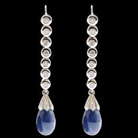 Boucles d'oreilles pendantes en or, iolites et diamants