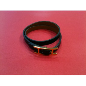 Bracelet Hermès Behapi Double tour en cuir noir