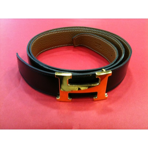 Ceinture Hermès H en cuir réversible noir/ gold