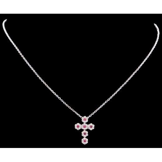 Collier croix diamants et rubis