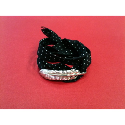 Bracelet Marc Deloche Plume argent et tissu