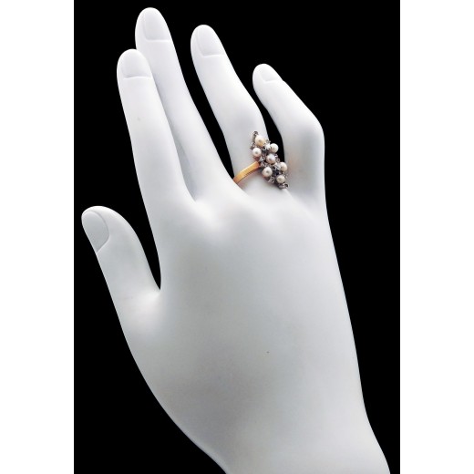 Bague ancienne 2 ors, perles et  diamants