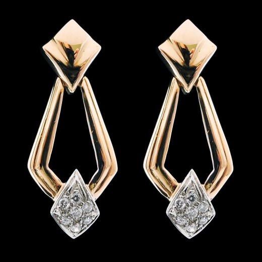 Boucles d'oreilles Pendantes deux ors diamants