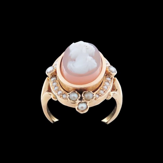 Bague Ancienne En Argent Avec Camée - Occasion - Pierre Argentée