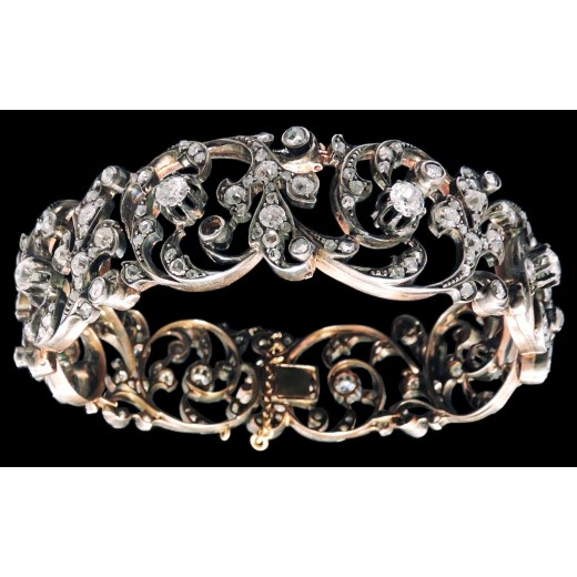 Bracelet ancien en or, argent et diamants