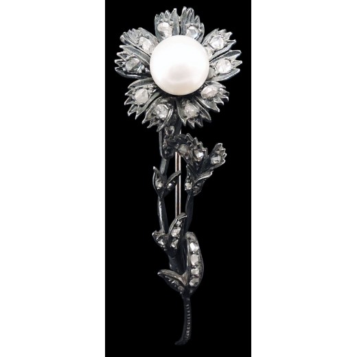 Broche ancienne Fleur or et argent