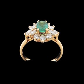 Bague marguerite émeraude et diamants