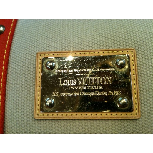 Sac Louis Vuitton Antiga en tissu beige et rouge