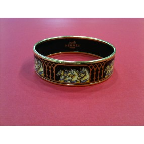 Bracelet Hermès large en émail et plaqué or