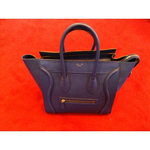 Sac Céline Luggage mini modèle en cuir bleu