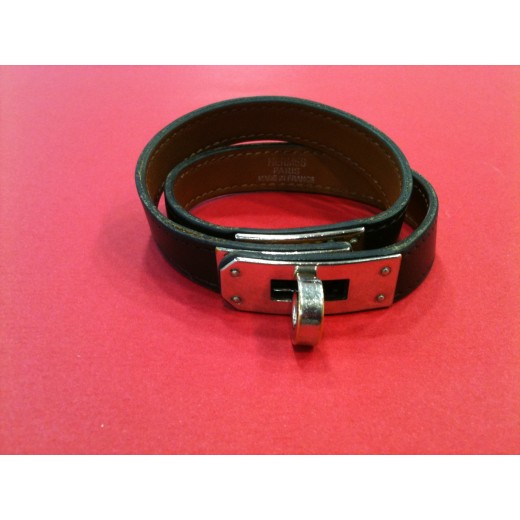 Bracelet Hermès Kelly Double tour en cuir marron