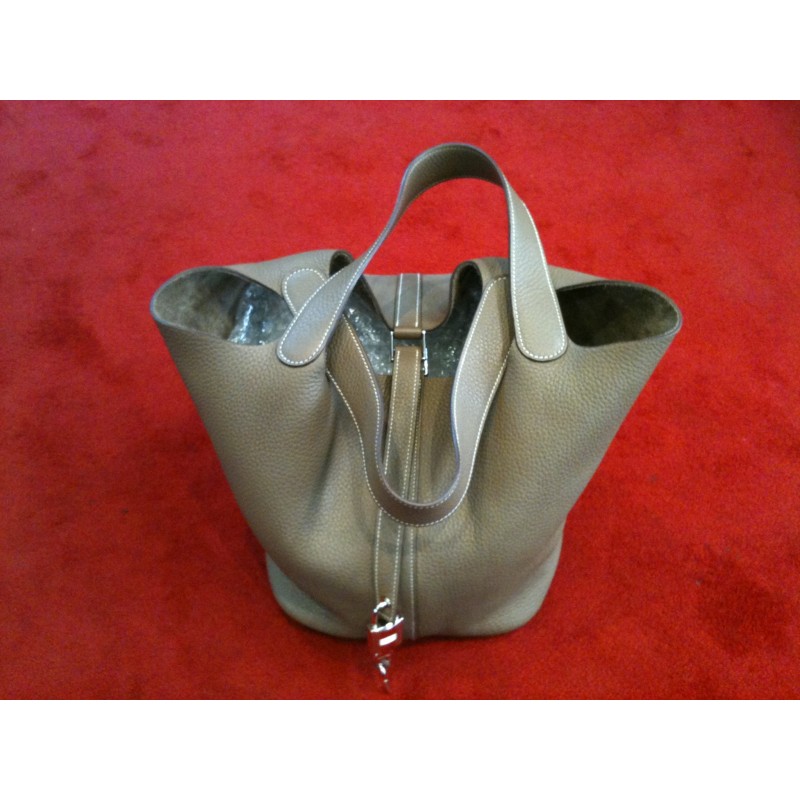 Sac Hermès Picotin GM en cuir Taurillon Clémence étoupe