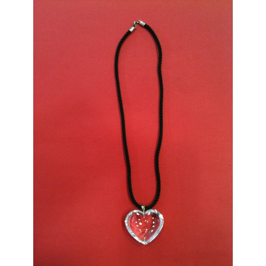 Pendentif Baccarat Coeur transparent sur cordon noir