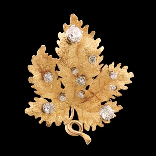 Broche Feuille de vigne diamants