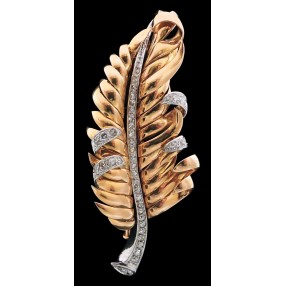 Broche Plume deux ors diamants