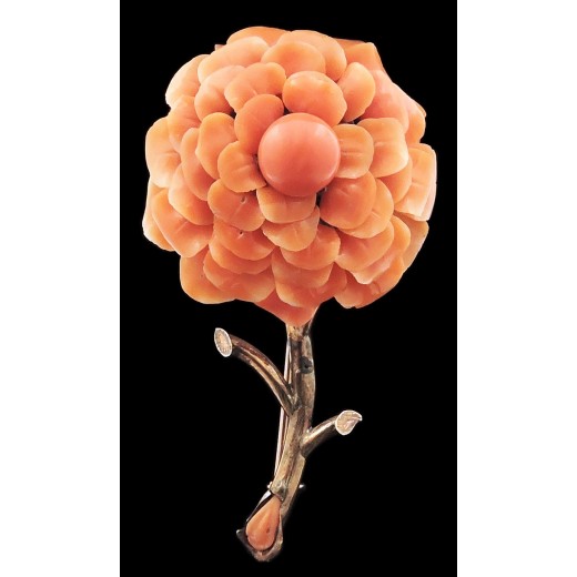 Broche Fleur or et corail