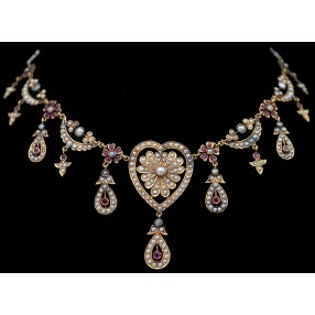 Collier ancien de mariage marocain en or, rubis et perles