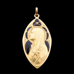 Pendentif ancien Vierge en or et vitrail