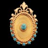 Pendentif porte photo en or et turquoises