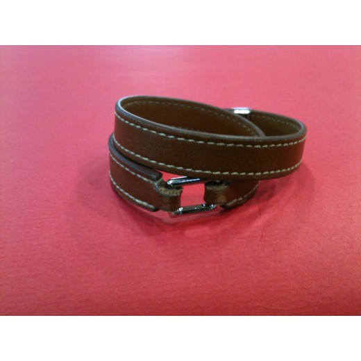 Bracelet Hermès Rivale Double tour en cuir fauve