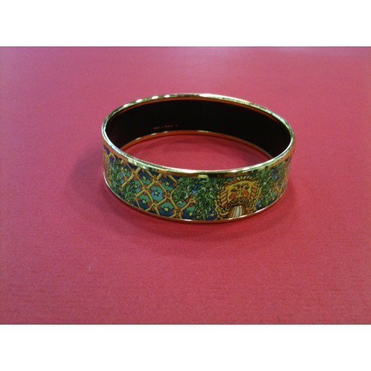 Bracelet Hermès large en émail et plaqué or