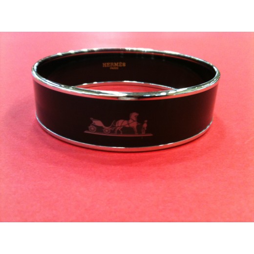 Bracelet Hermès Calèche  large en émail noir