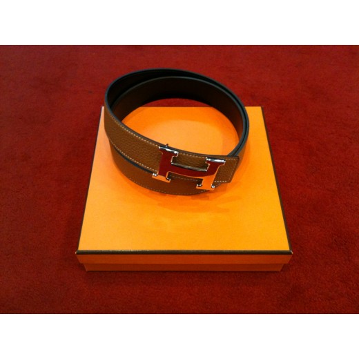 Ceinture Hermès H en cuir réversible camel/noir