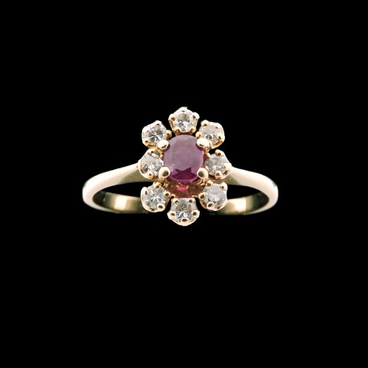 Bague marguerite rubis et diamants