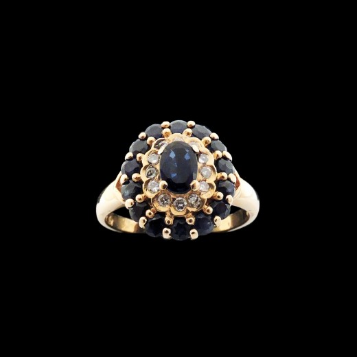 Bague moderne pompadour saphirs diamants