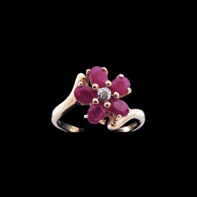 Bague fleur rubis diamant