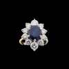 Bague marguerite deux ors, saphir et diamants