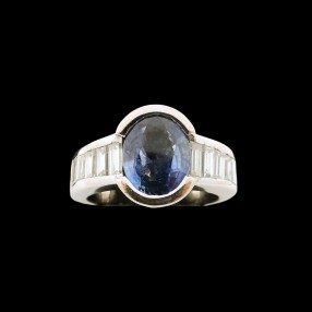 Bague moderne Saphir de Ceylan et diamants